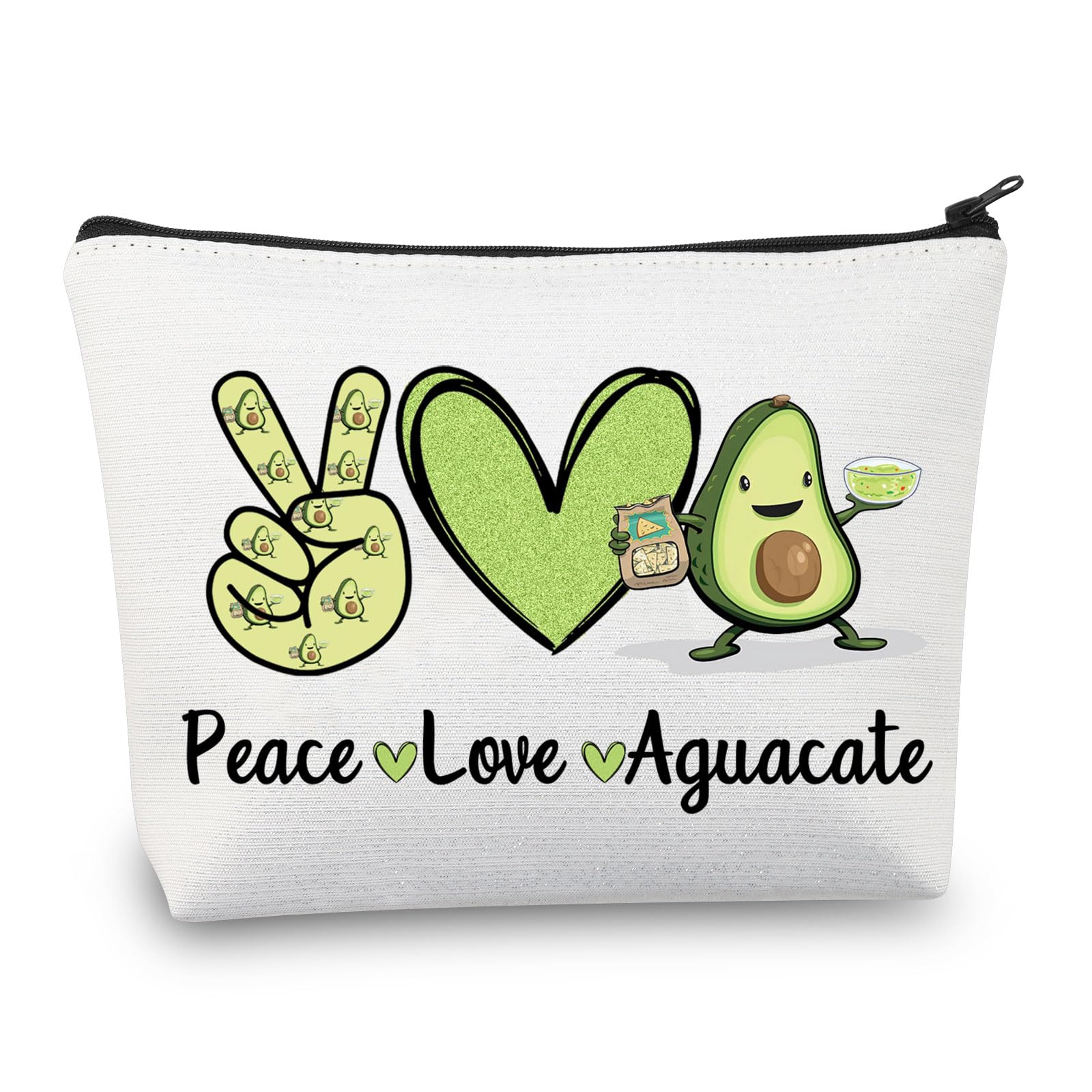 PLITI Avocado Makeup Bag Avocado Girl Gift Fruit Gift Avocado Lovers Gift Peace Love Aguacate Zipper Pouch Vegetarian Gift (Love Aguacate U)
