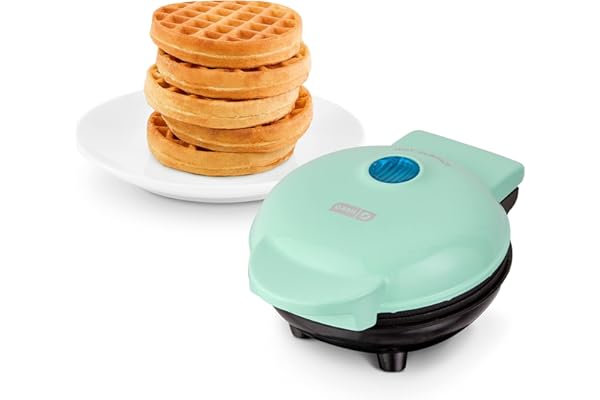 DASH Mini Waffle Maker - 4” Waffle Mold, Nonstick Waffle Iron with Quick Heat-Up, PTFE Nonstick Surface - Perfect Mini Waffle Maker for Kids and Families, Just Add Batter (Aqua)