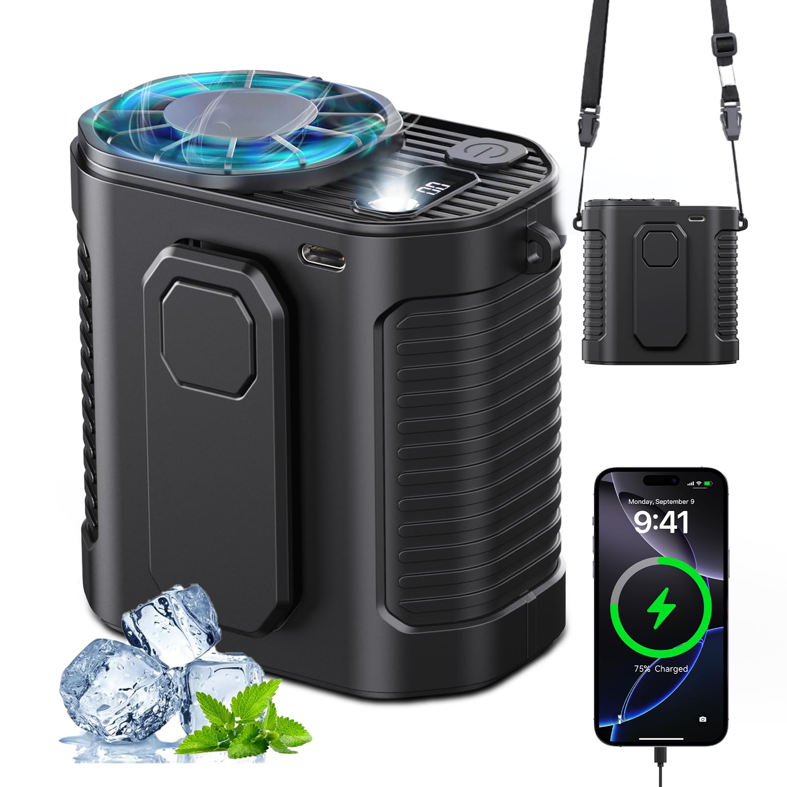 Photo 1 of PARTS ONLY --------------------------------------------------------------Portable Waist Fan, 10-Speed Body Fan with LED Light, Hands-Free Wearable Belt Clip Waist Fans, 10000mAh Personal Rechargeable Fans, Dual Clips & Power Bank, 15000RPM for Camping, Ou