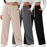 August Alley 3 Pack Women's Plus Size Wide Leg Yoga Pants, Baggy High Waist Lounge Pants, Drawstring Sweatpants with Pockets