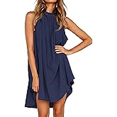 KIRUNDO Women's 2025 Summer Halter Neck Sleeveless Mini Dress Loose Tank Top Pleated Flowy Short Beach Sundresses
