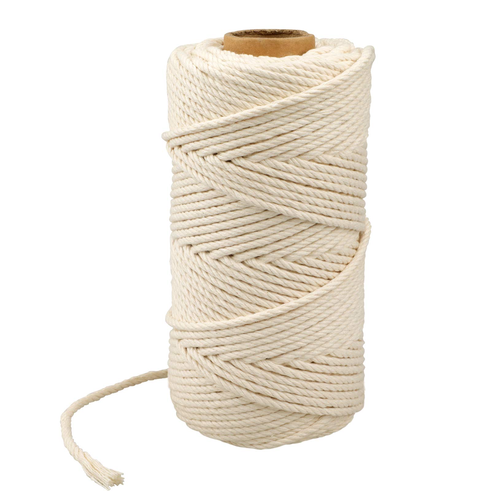KINGLAKE Macrame Cord 4mm, 100m Cotton String Twine for Crafts, Decorative Natural Cotton Cord Rope for Decoration, Plant Hanger, Knitting, Wall Hanging, Gardening, Kitchen Cooking, Baking