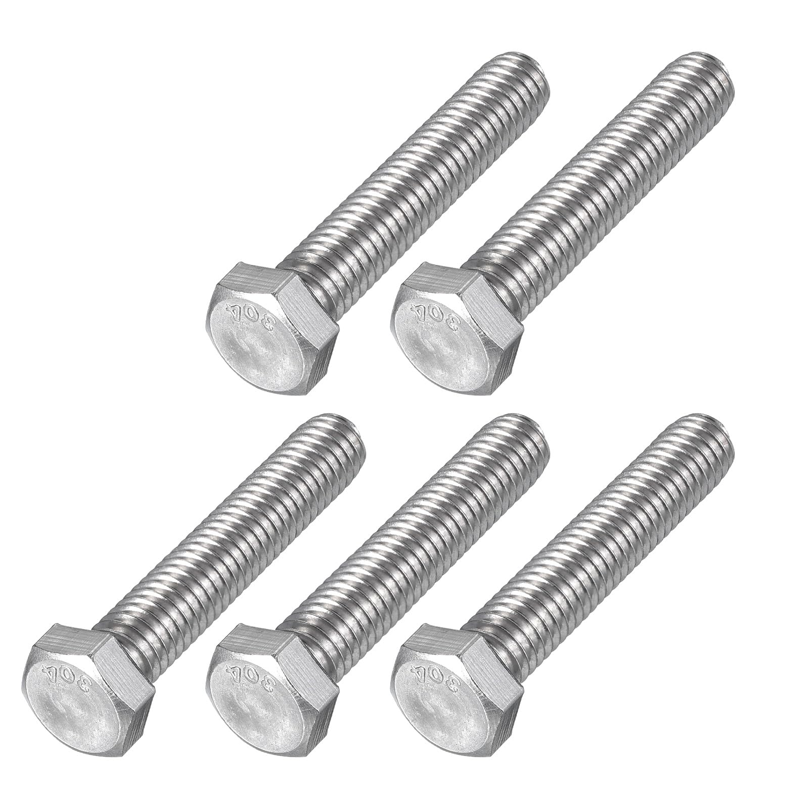 METALLIXITY Hex Head Bolts (3/8-16 x 2") 5Pcs, 304 Stainless Steel 18-8, Fully Threaded, External Hex Drive, Plain Finish, Hex Head Screw Bolt, Silver
