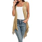 Women's Crochet Lace Vest Boho Sleeveless Kimono Irregular Hem Cardigan