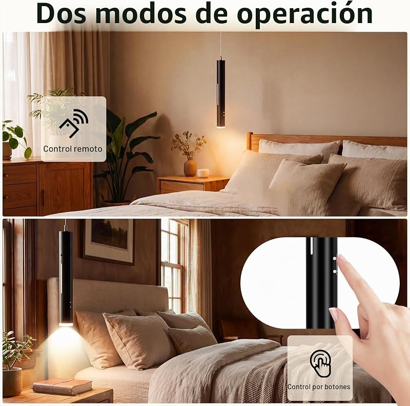 Lámpara Colgante con Bateria, Lámparas Colgantes LED Modernas Diseño, Luz inalámbrica, Recargable USB 5000mAh y Mando a Distancia, Para Cocina, Comedor, Dormitorio, Salón (Negro-2) — foto 5 de 7