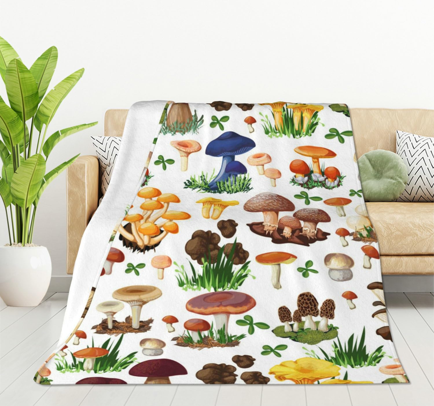 HGOD DESIGNS Mushroom Blanket, Super Soft Forest Wild Species Throw Blanket 100x130cm Blanket for Bed Couch Chair Fall Winter Camping Living Room Office