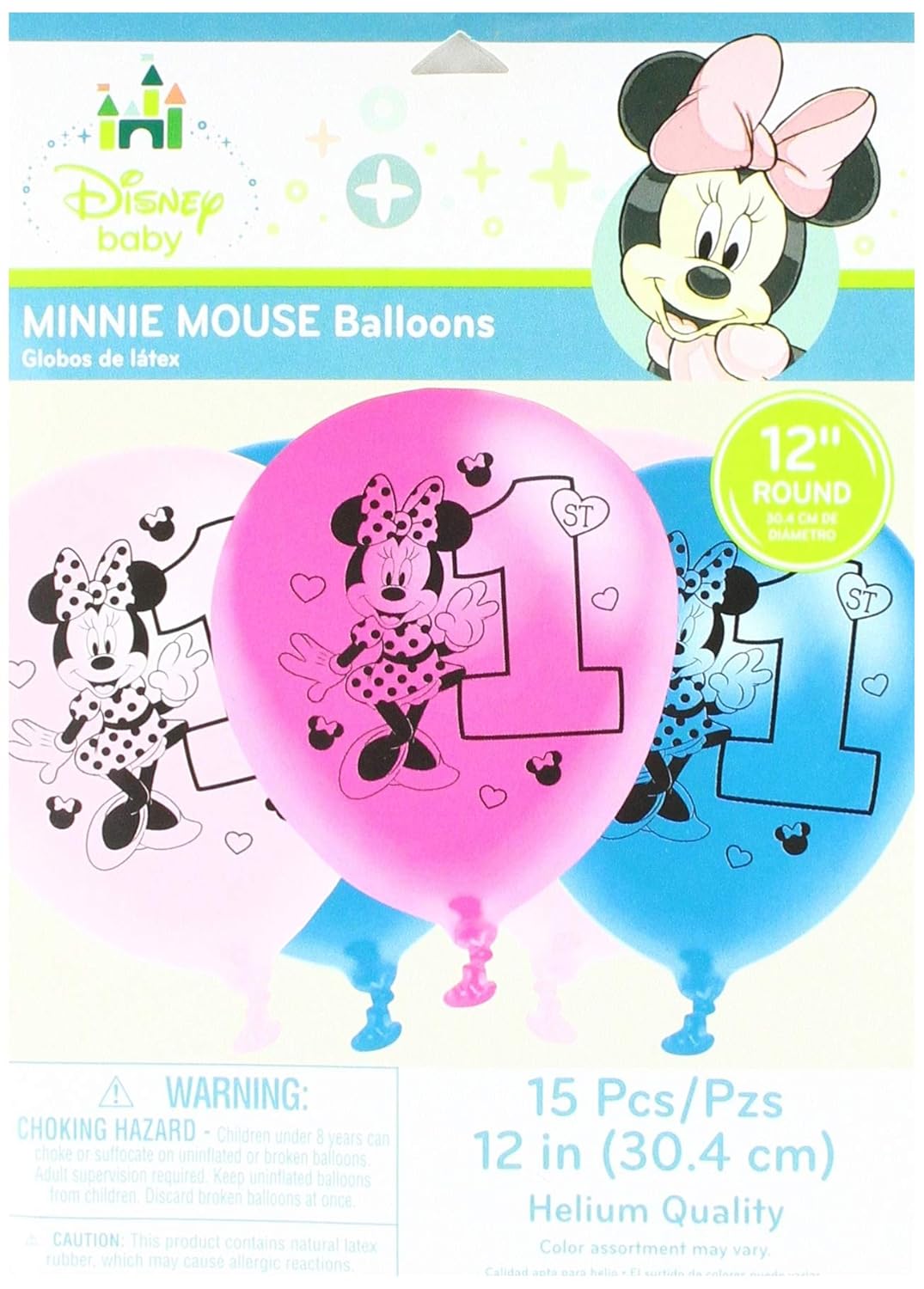 1st Birthday Minnie Mouse Latex Balloons 15 Count Party Supplies