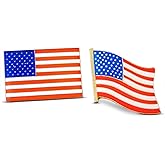 Patriotic 2-Piece American Flag Lapel Pin, or Hat Pin and Tie Tack Set with Clutch Back by Novel Merk