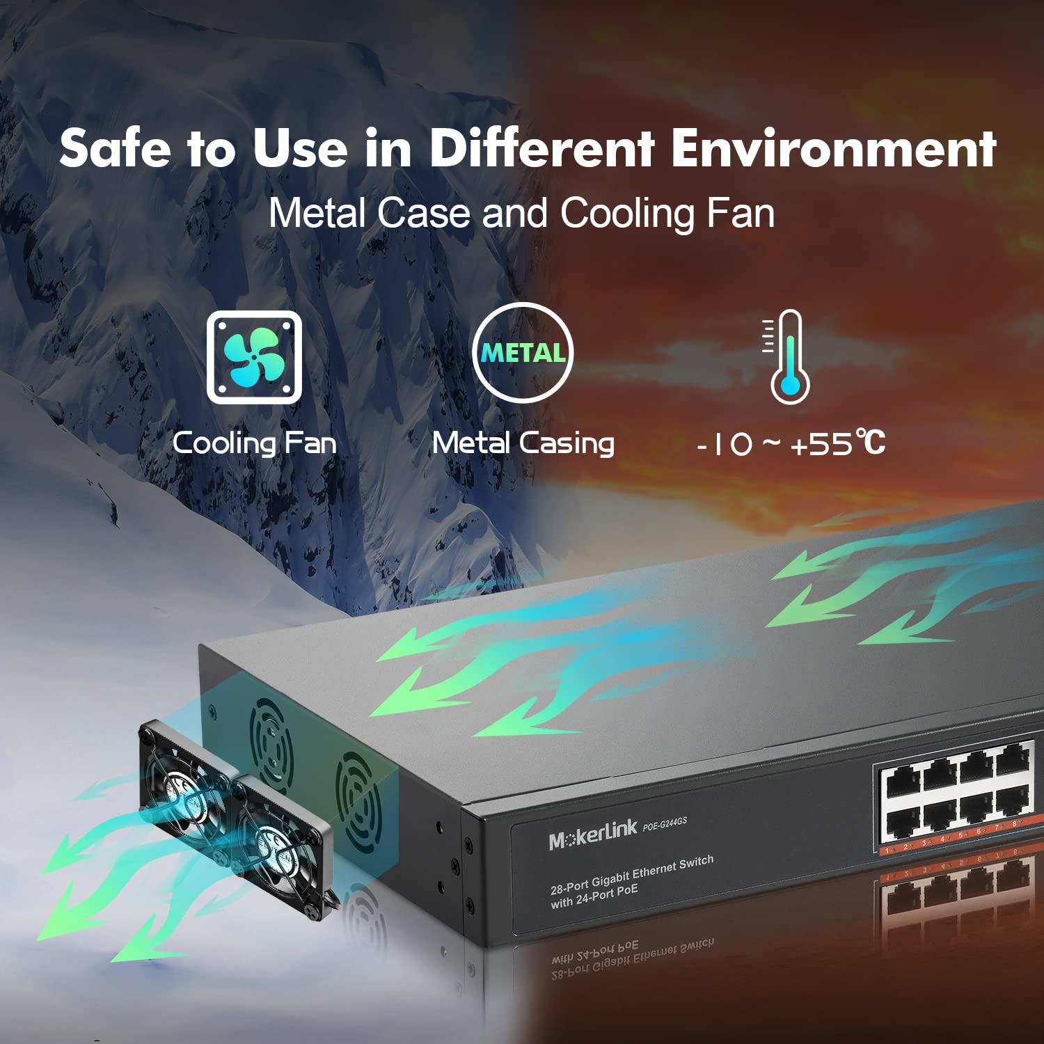 MokerLink 24 Port Gigabit PoE Switch, 2 Gigabit Ethernet Uplink, 2 Gigabit SFP, 400W IEEE802.3af/at, Rackmount Unmanaged Plug and Play Netzwerk Switch 6