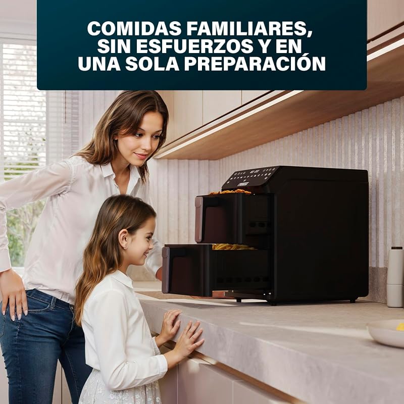 Fritadeira de ar empilhada, fritadeira dupla, 11,2 L, 3000 W, design vertical, função sincronizada, revestimento sem PFAS, preto, 01.182278.01.001