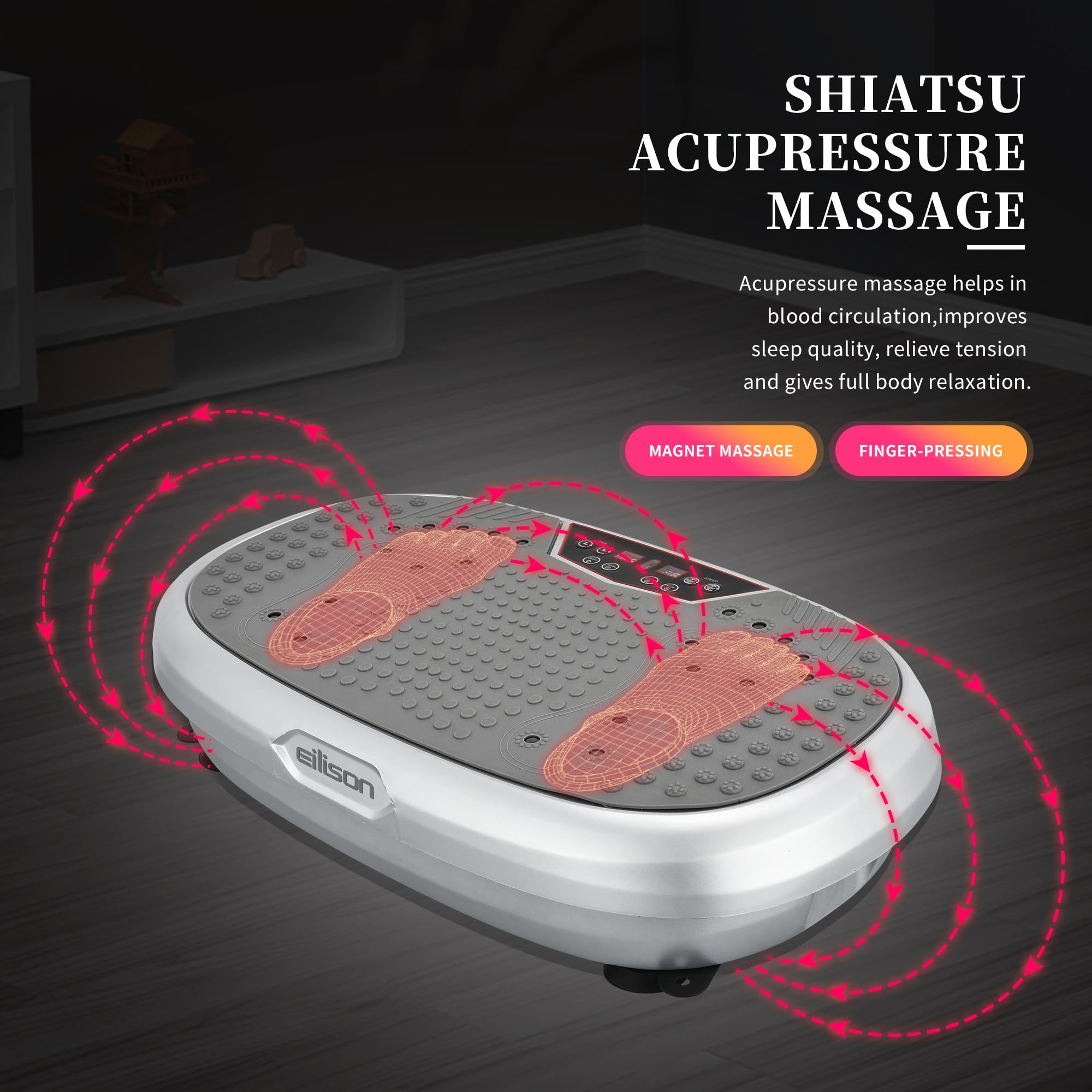 EILISON FitMax 3D XL Vibration Plate Exercise Machine - Whole Body Workout Vibration Platform w/Loop Bands - Lymphatic Drainage Machine for Weight Loss, Shaping, Wellness, Recovery