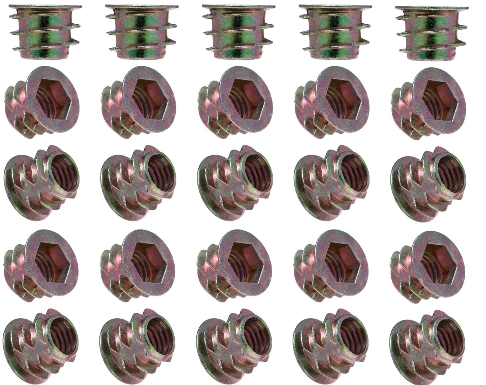 YoiYee M8 x 10mm Wood Insert Hex Socket Nuts - Threaded Flanged Hex Socket Nut Insert for Wood Furniture, DIY Projects - 25 Pack