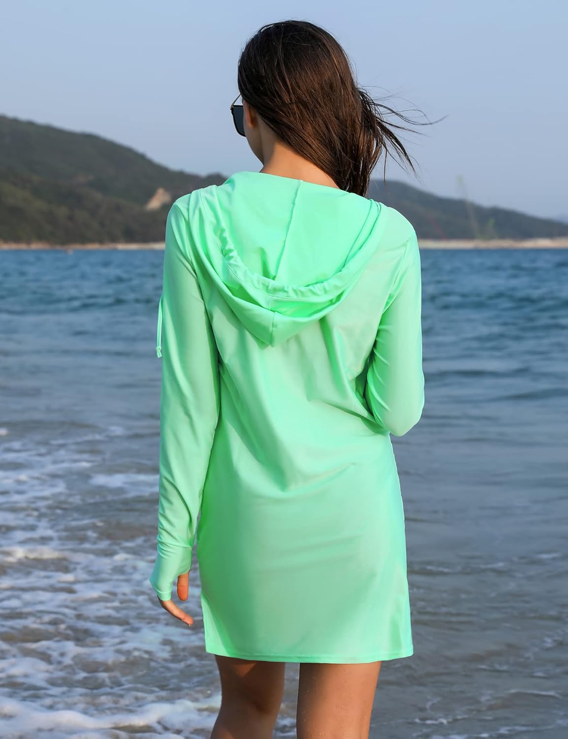 Sykooria Women's Long Sleeve Cover-Up Dress UPF 50+ UV Sun Protection Shirts SPF Hoodie Quick-Dry T-Shirt Outdoor Beach: Clothing