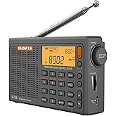 XHDATA R108 Portable Radio AM/FM/SW/LW/Airband Shortwave Radio Receiver Battery Operated with Good Reception, Great Sound Speaker Stereo Alarm Clock External Antenna (Grey)