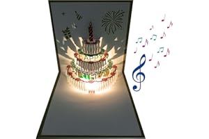 Akeydeco 3D Pop Up Birthday Cards,Warming LED Light Birthday Cake Music Happy Birthday Card Postcards Pop Up Greeting Cards Happy Birthday Cards Best for Mom,Wife,Sister,Boy,Girl,Friends 1 Pack