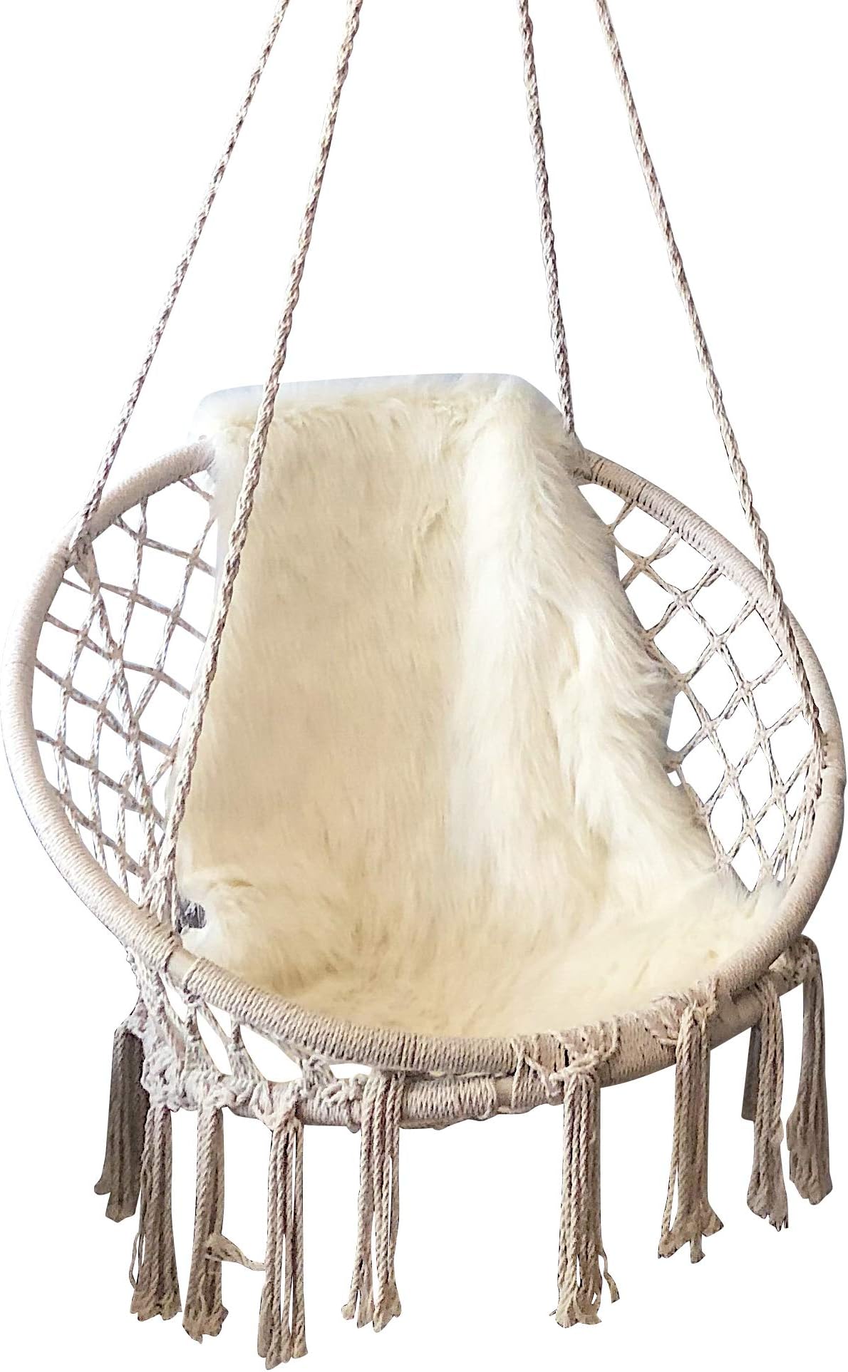 Feiren Outdoor hammock chair Indoor Livingroom hanging Macrame Chairs swing hammock rattan chair Home deco, boho style （1hammock + 1 White Blanket ）
