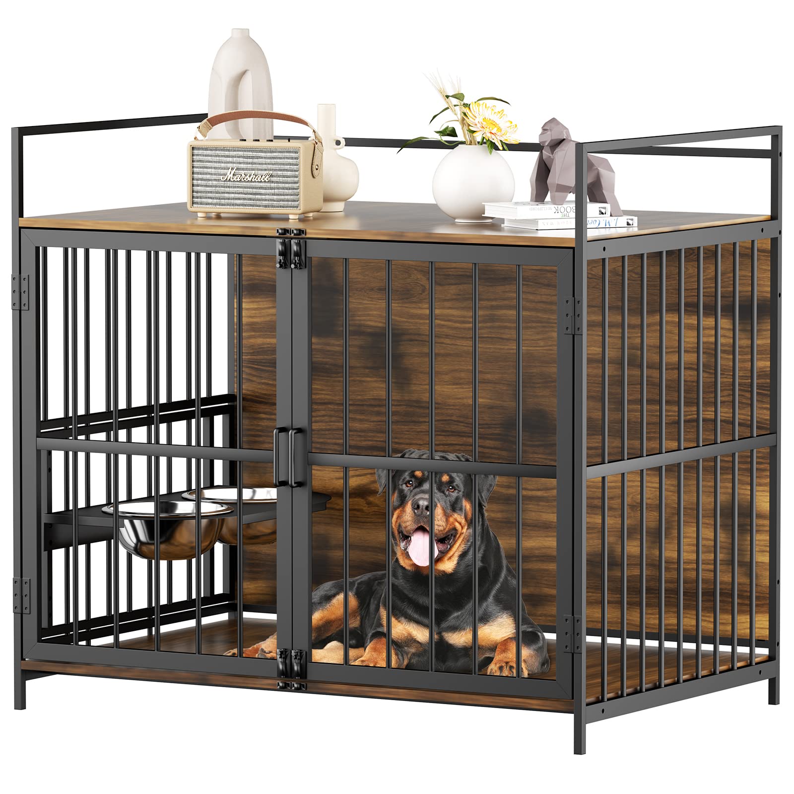 Photo 1 of ROOMTEC Dog Crate Furniture-Style Cages for Large Dogs Indoor Heavy Duty Super Sturdy Dog Kennels with 2 Stainless Steel Bowls (48Inch = Int.dims: 46" W x 29" D x 35.5" H)