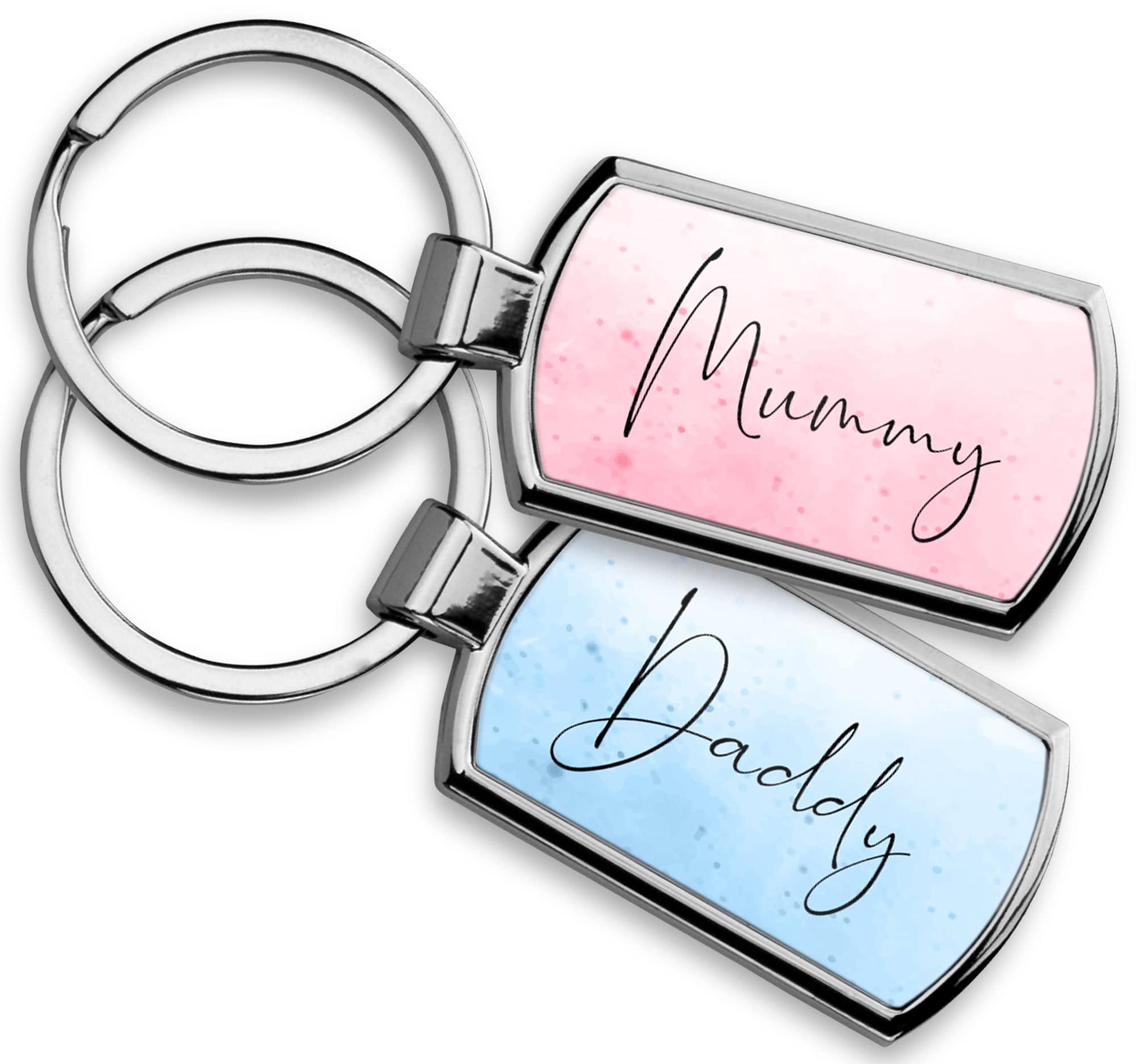 Faithful Prints Mummy and Daddy Watercolour Keyrings for New Parents Mum and Dad, Mother, Father, Gift, Present (Mummy & Daddy Set)