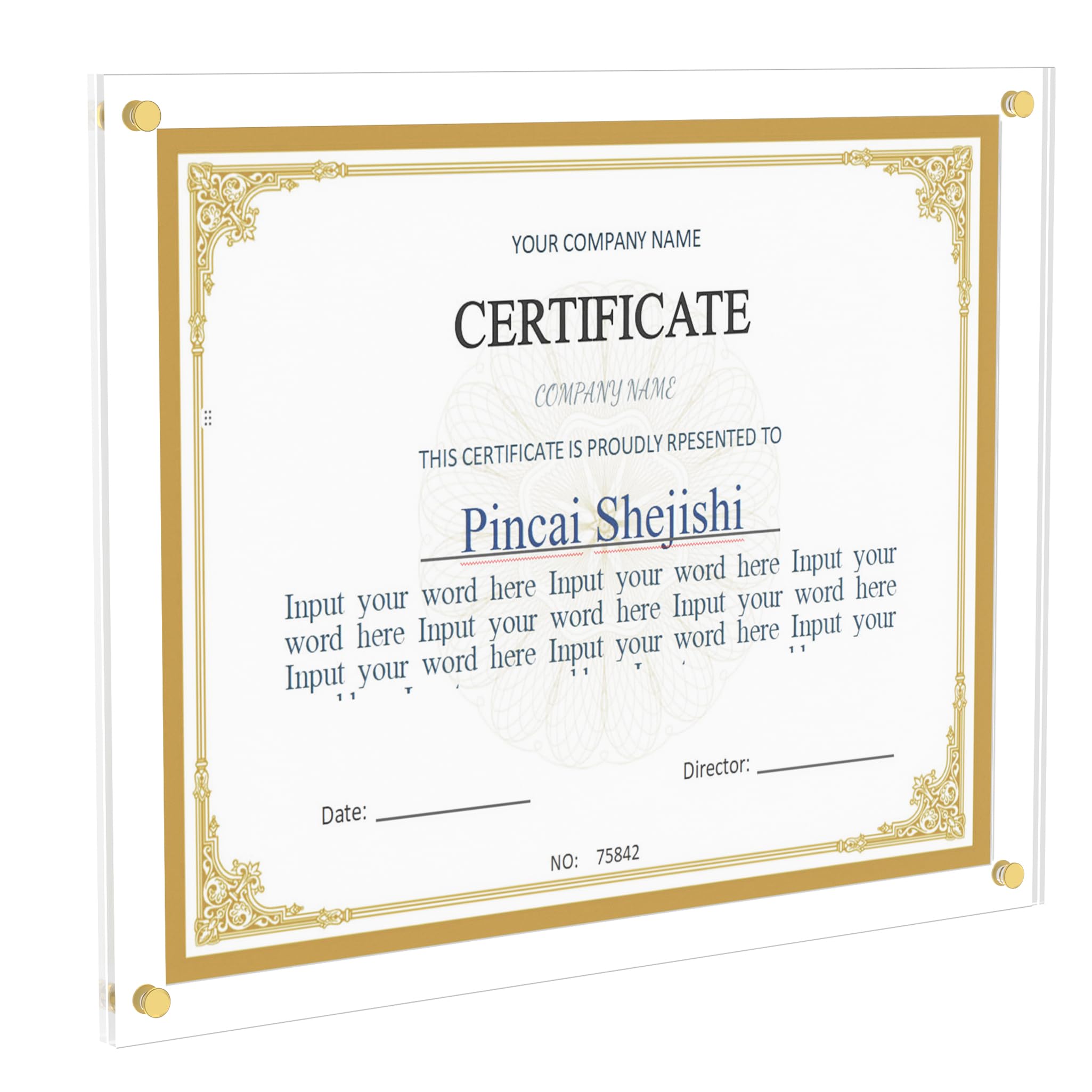 Photo 1 of 8.5X11 Acrylic Picture Frame for Wall, Clear Diploma Frame, No Drill Floating Frameless Photo Frame for Diploma Certificate Degree Document & Artworks Display, Graduation Gift for Students (1 Pack, Straight edge)