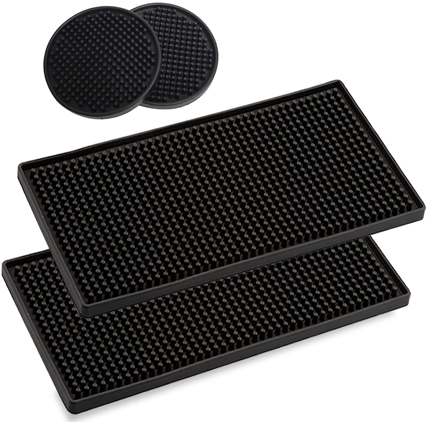 Beer Mats,2 pcs 12" x 6" Black Bar Mat Personalised Beer Mats for Bar Home Pub, with 2 Coasters