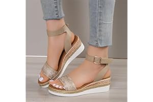 DHEVA-C Orthopedic Sandals for Women,Women Walking Slippers with Arch Support Wedge Sandals Summer Dressy Open Toe Ankle Strap Platform Beach Casual Slip on Sandals Beach Dress Comfortable (Khaki-1, 9)