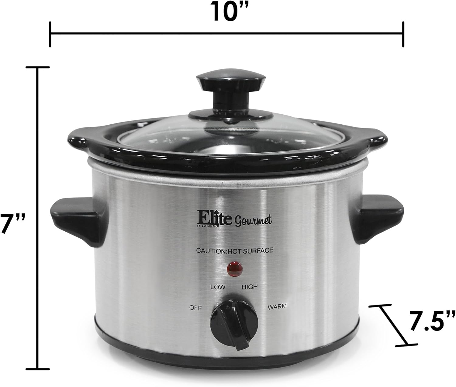 Elite Gourmet Lid & Ceramic Pot Slow Cooker with Adjustable Temp, Entrees, Sauces, Stews & Dips, Dishwasher Safe Glass Lid & Crock, 1.5 Quart, Stainless Steel: Crock Pot: Kitchen & Dining