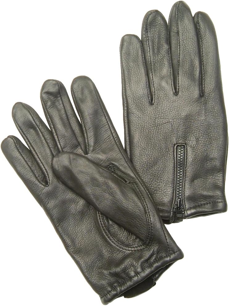 Napa Deerskin Zipper Backed Gloves with Cotton Fleece Lining (Black, X-Large)