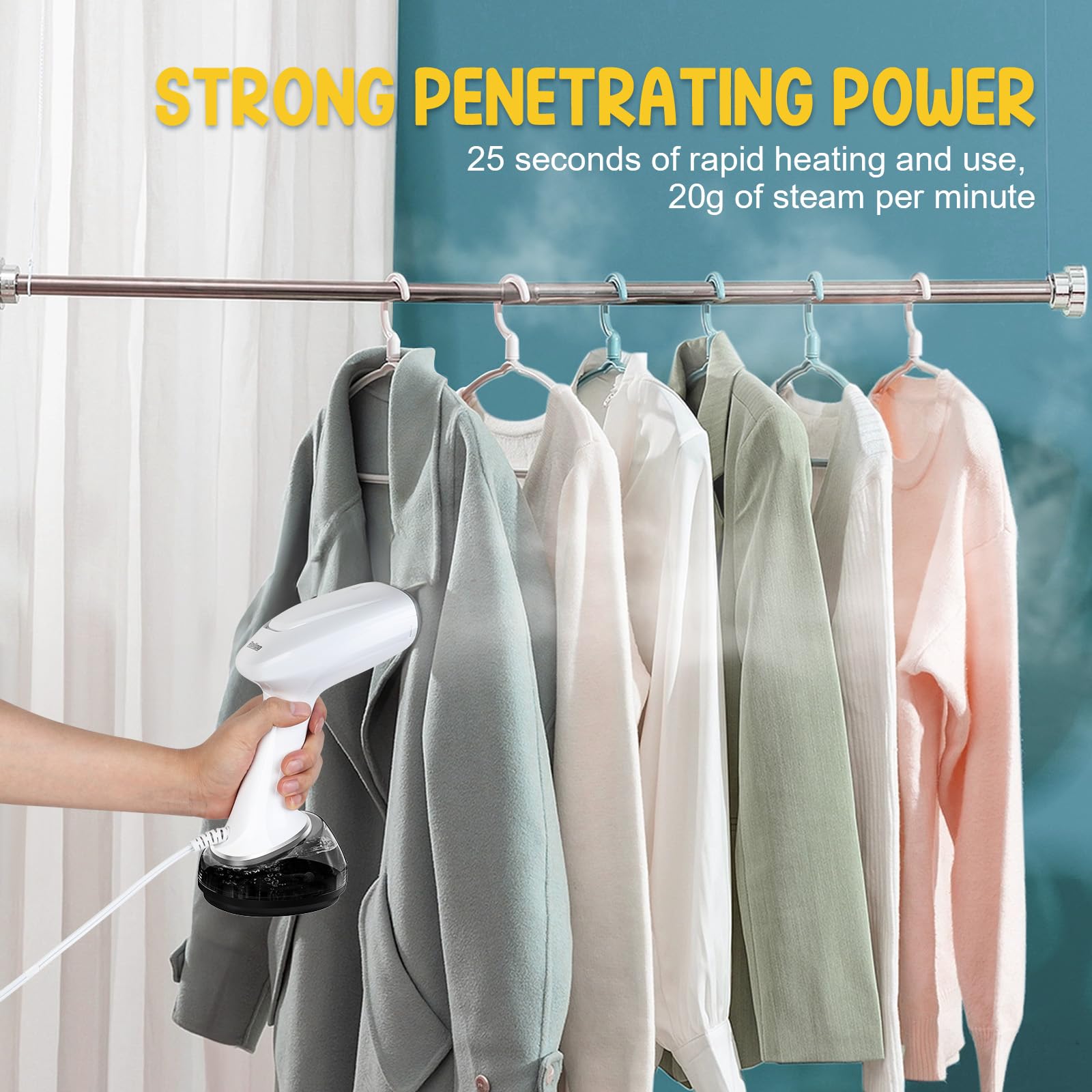 Rolipo Handheld Steamer for Clothes 1200W, Clothes Steamer with Large 360ml Water Tank, Fast Wrinkle Remover Portable Garment Steamer, Ideal for Home, Office, Travel, White