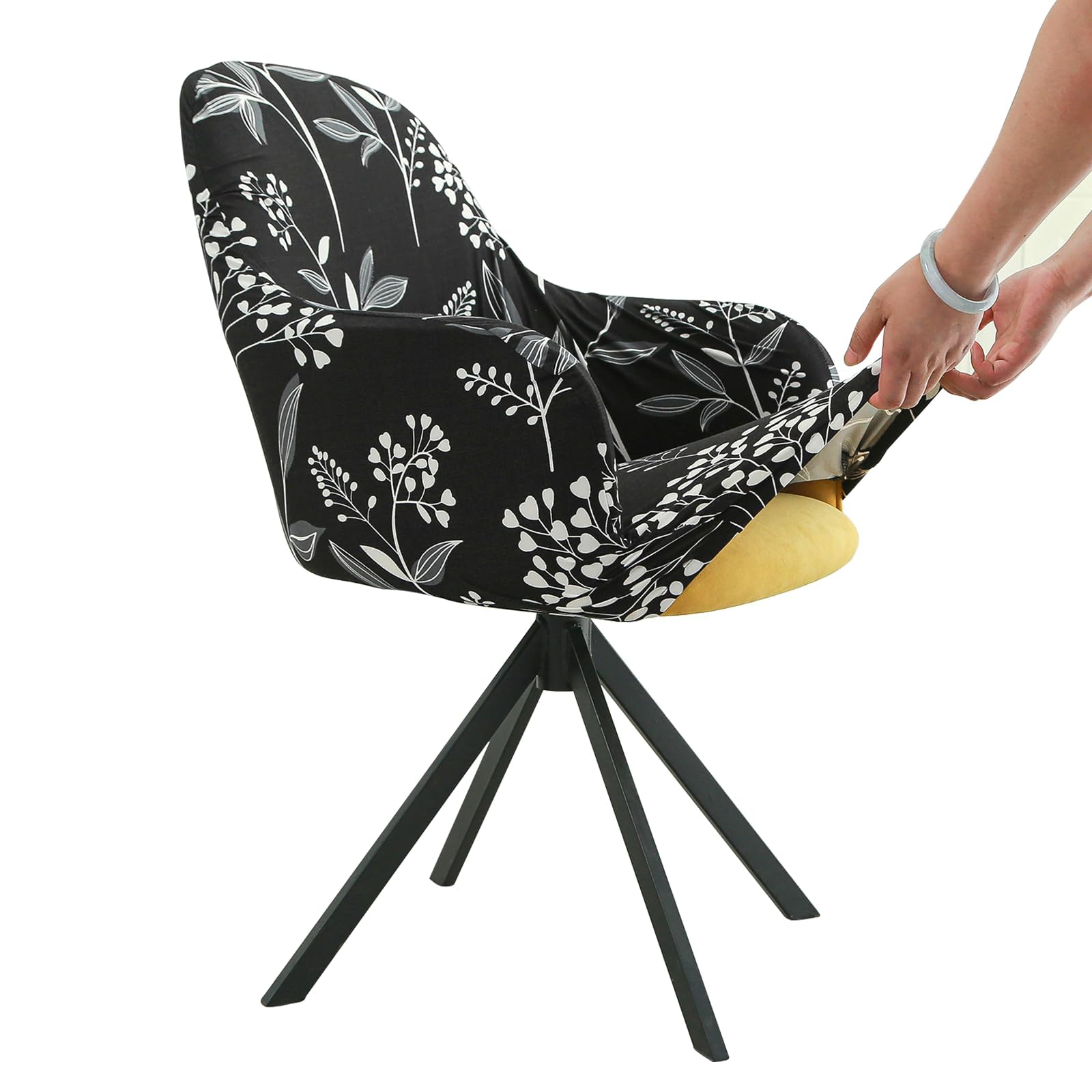 Photo 1 of Iauddy Swivel Armchair Accent Dining Chair Cover for Office, Stretch Mid-Back Office Desk Chair Sliopcover Leisure Arm Chair Protector with arms for Living Room