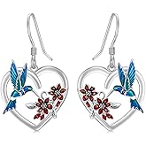 LONAGO Hummingbird Earrings for Women Sterling Silver Hummingbirds Heart Dangle Earring Gift for Women