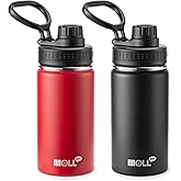 Mollcity Kids Water Bottle 12 oz Stainless Steel Insulated Water Bottle Wide Mouth with Leakproof Spout Lid-Sports Flask for Girl and Boy (Canyon Red-Black)