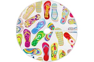 MCHIVER Colorful Flip Flops Tree Skirt Christmas Tree Skirt New Year Xmas Decor 48 Inch Outdoor Indoor Tree Mat for Summer Party Home Holiday