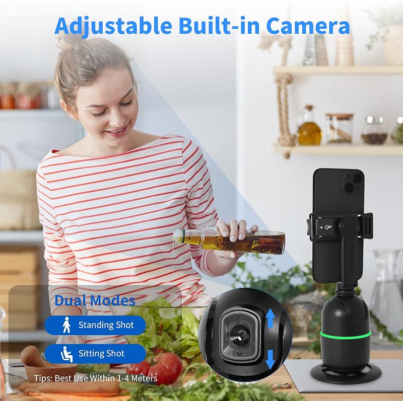 Trípode de Seguimiento automático de Cara/Cuerpo, no Requiere aplicación, Soporte de teléfono de rotación de 360° con luz de Relleno, Soporte de teléfono de Seguimiento automático, Control de — foto 3 de 6