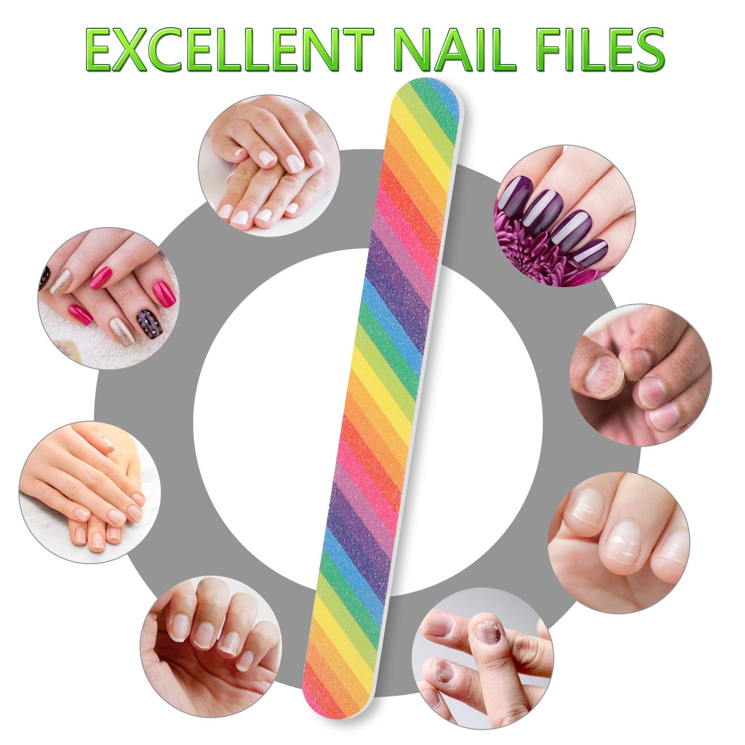 YIMICOO 12PCS Nail Files 150/150 Grit, Emery Boards for Nails, Professional Double Sided Nail File and Buffers for Women Girls Natural Acrylic Nails, Colorful, 7 Inches : Beauty
