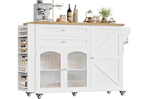 FINETONES Kitchen Island with Storage, Rolling Kitchen Island on Wheels with Wood Drop Leaf Countertop, Island Table Bar Cart with Spice Towel Rack Portable Kitchen Table Kitchen Carts on Wheels