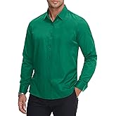 VANCOOG Men's Muscle Dress Shirts Slim Fit Stretch Long Sleeve Casual Button Down Shirt-Green-XXL