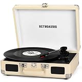 Vinyl Record Player with Built-in Speakers 3-Speed Vintage Record Player Bluetooth Portable Suitcase Turntable Belt-Driven LP Player Support RCA Output and Headphone Output (Creamy White)