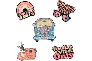 HEYTRCO 5PCS Positive Vibes Enamel Pins Bulk, Cartoon Cute Cool Girly Summer Sleepy Good Lapel Backpack Hat Pin Set, Decorative Crooches Button for Jeans, Jackets, Bags, Dress, Shoes