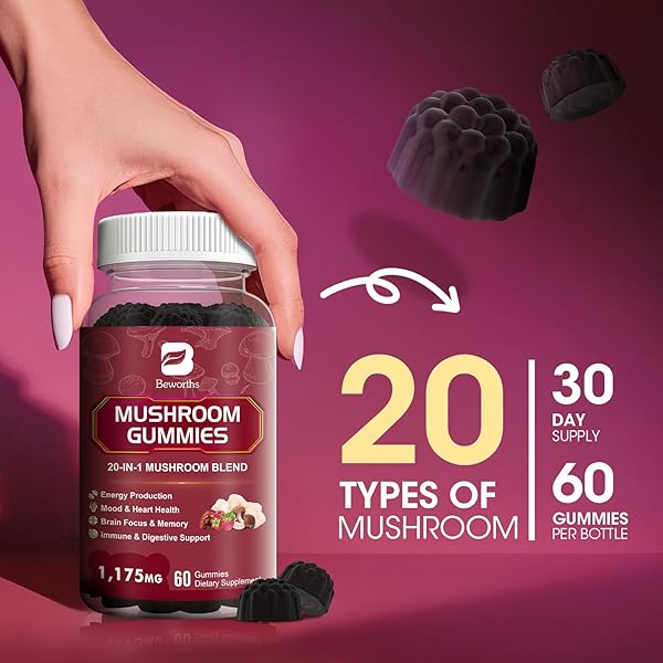 2 PACK MUSHROOM GUMMIES, 20 IN 1 LIONS MANE MUSHROOM COMPLEX SUPPLEMENT WITH REISHI, CHAGA, CORDYCEPS & MORE FOR ADULT, SUPPORT FOR BRAIN, FOCUS & COGNITIVE HEALTH, VEGAN, RASPBERRY FLAVOR, 120CT