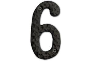 HOMUS House Address Numbers 4 Inch Height - Cast Iron House Number - Rustproof Black Finish - Number 6