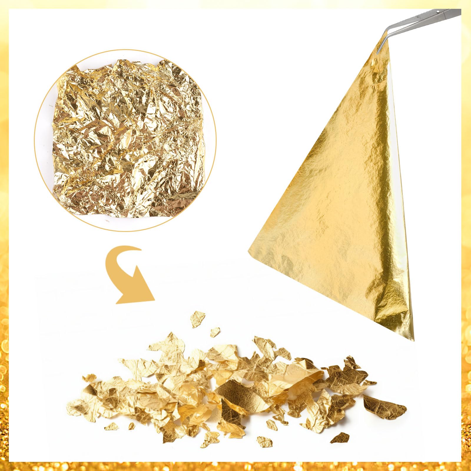Gold Leaf Sheets, 200/400 Pcs Available, Gold Foil Sheets, Gold Flakes for Art & DIY Projects, Resin, Gilding Crafting, Nails, Furniture, Home Decor - 5.5