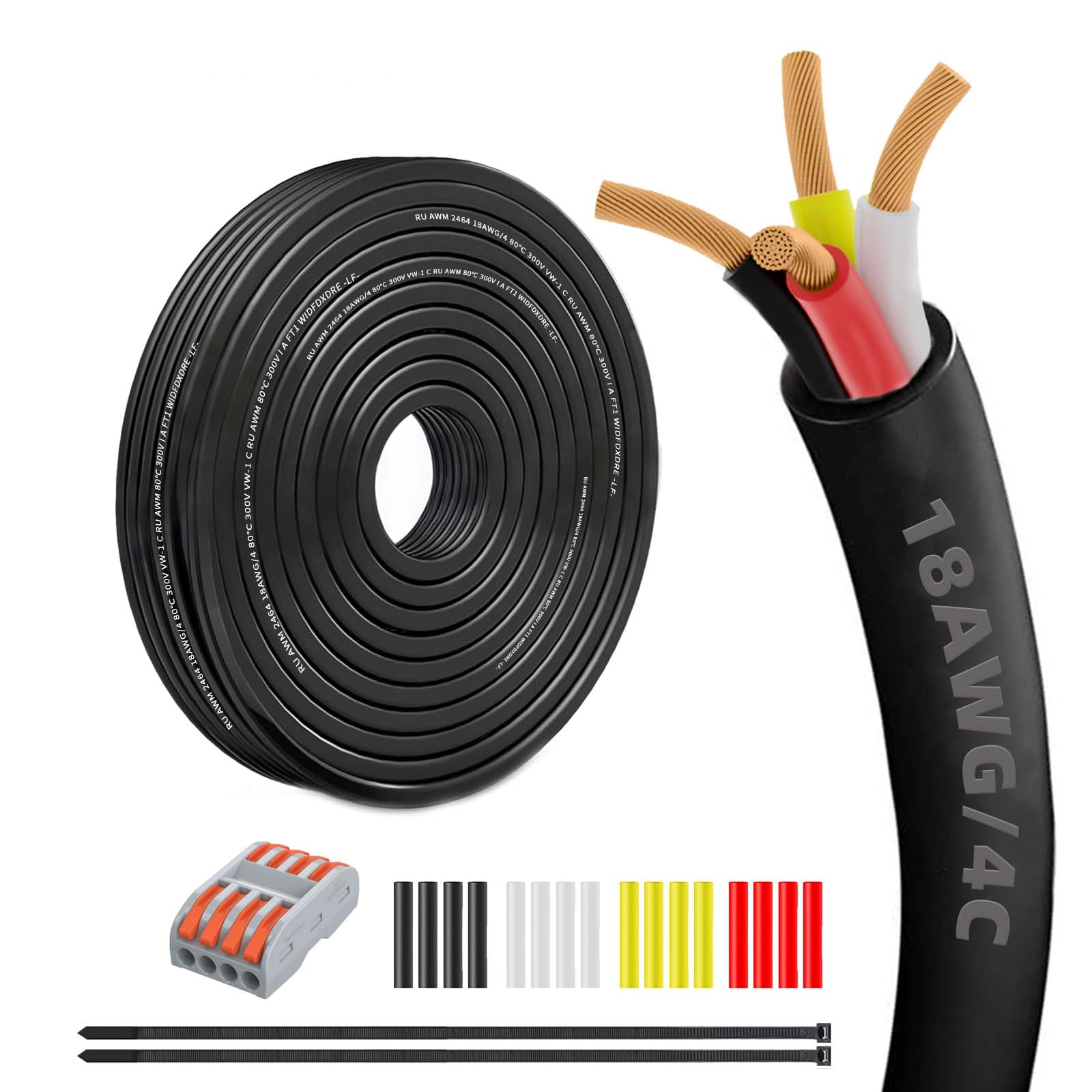 Photo 1 of 18 Gauge 100% Pure Copper 4 Conductor Flexible Electrical Wire 15FT, UL2464 18AWG 4 Core Electrical Cable for Automotive, Marine,Boat, LED Lighting, Garden Lighting,etc