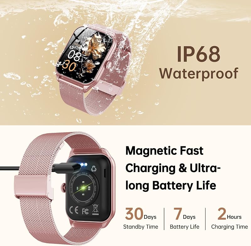 Smartwatch Damen mit Telefonfunktion, 1,83" Zoll Touchscreen Fitness Tracker, 120+ Sportmodi, IP68 Wasserdicht Smart Watch mit Herzfrequenz, Schlafmonitor, Schrittzähler für iOS Android (Rose) — Foto 6 von 7
