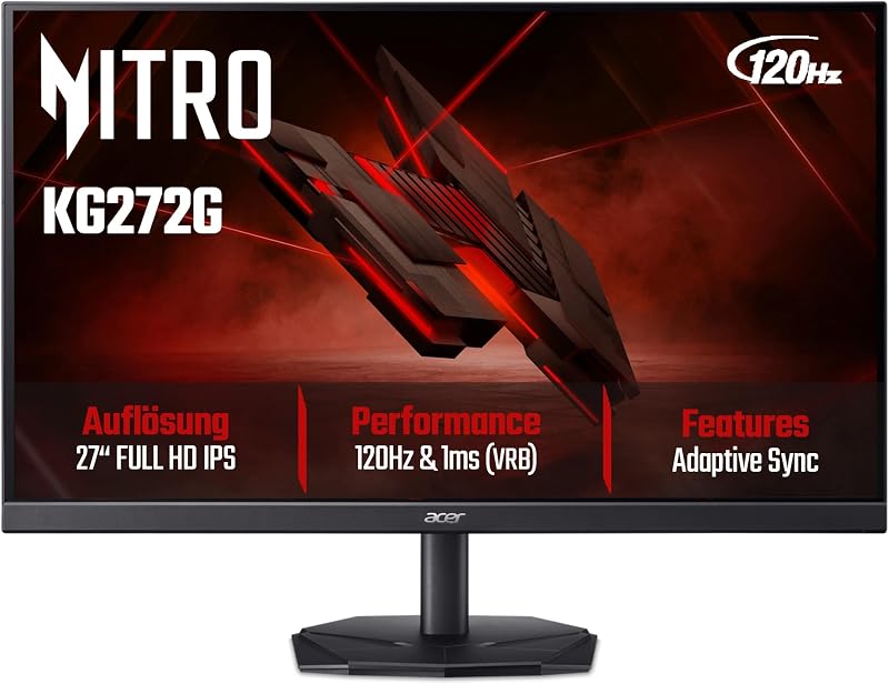 KG272G Gaming Monitor 27 Zoll (69 cm Bildschirm) Full HD, LED, 120Hz HDMI/DP, 75Hz VGA, 1ms(VRB), HDMI 1.4, DP 1.2, AdaptiveSync