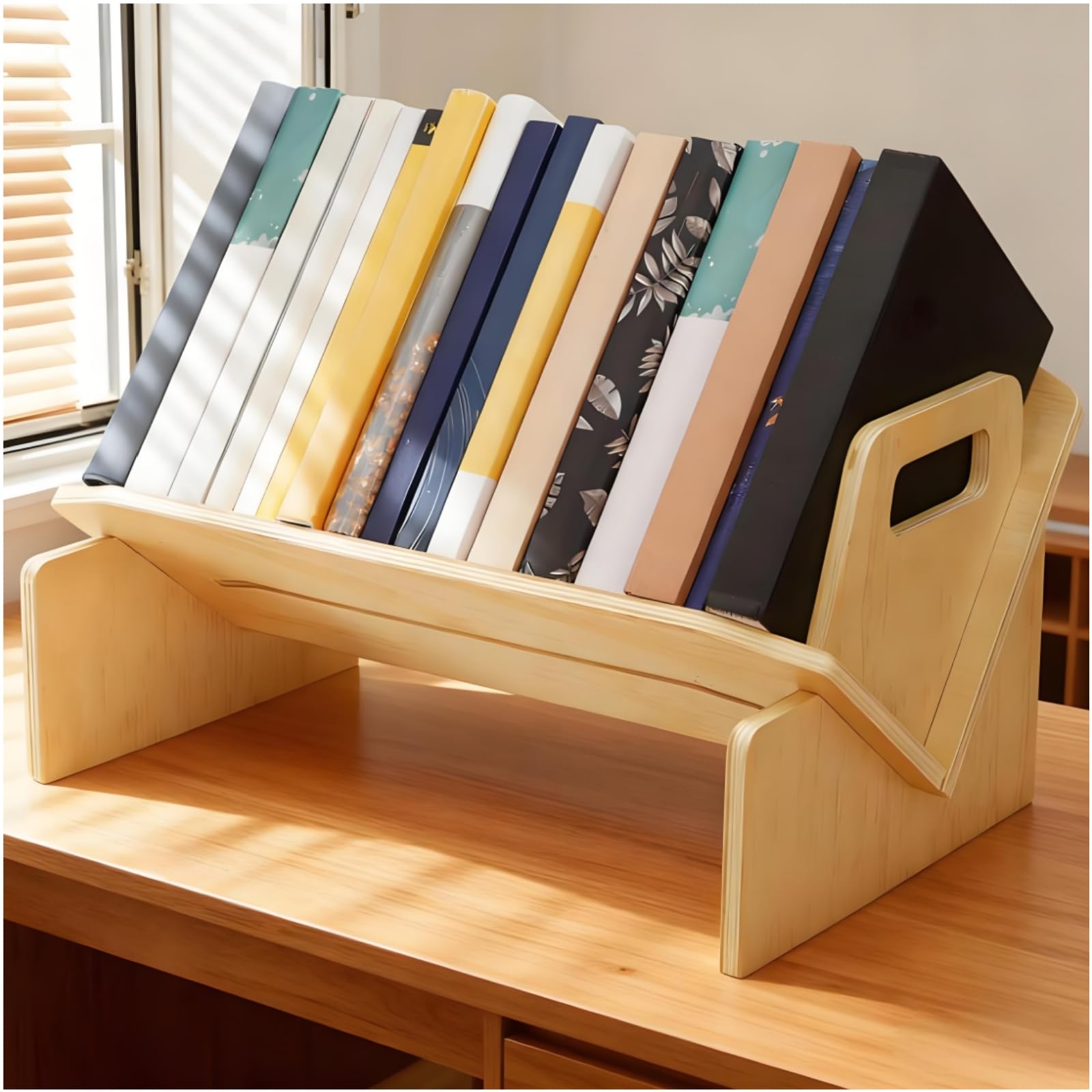 Photo 1 of ***DAMAGE*** FINAL SALE NO RETURN*** Acshio Wood Desktop Bookshelf, Tabletop Book Storage Rack Display Shelf with Handle, Tilting Office Bookcase Magazine Holder CD Rack for Office, Study Room, No Tools Required