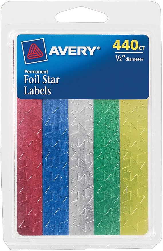 AVE06007 SelfAdhesive 1/2 Assorted Color Foil Stars