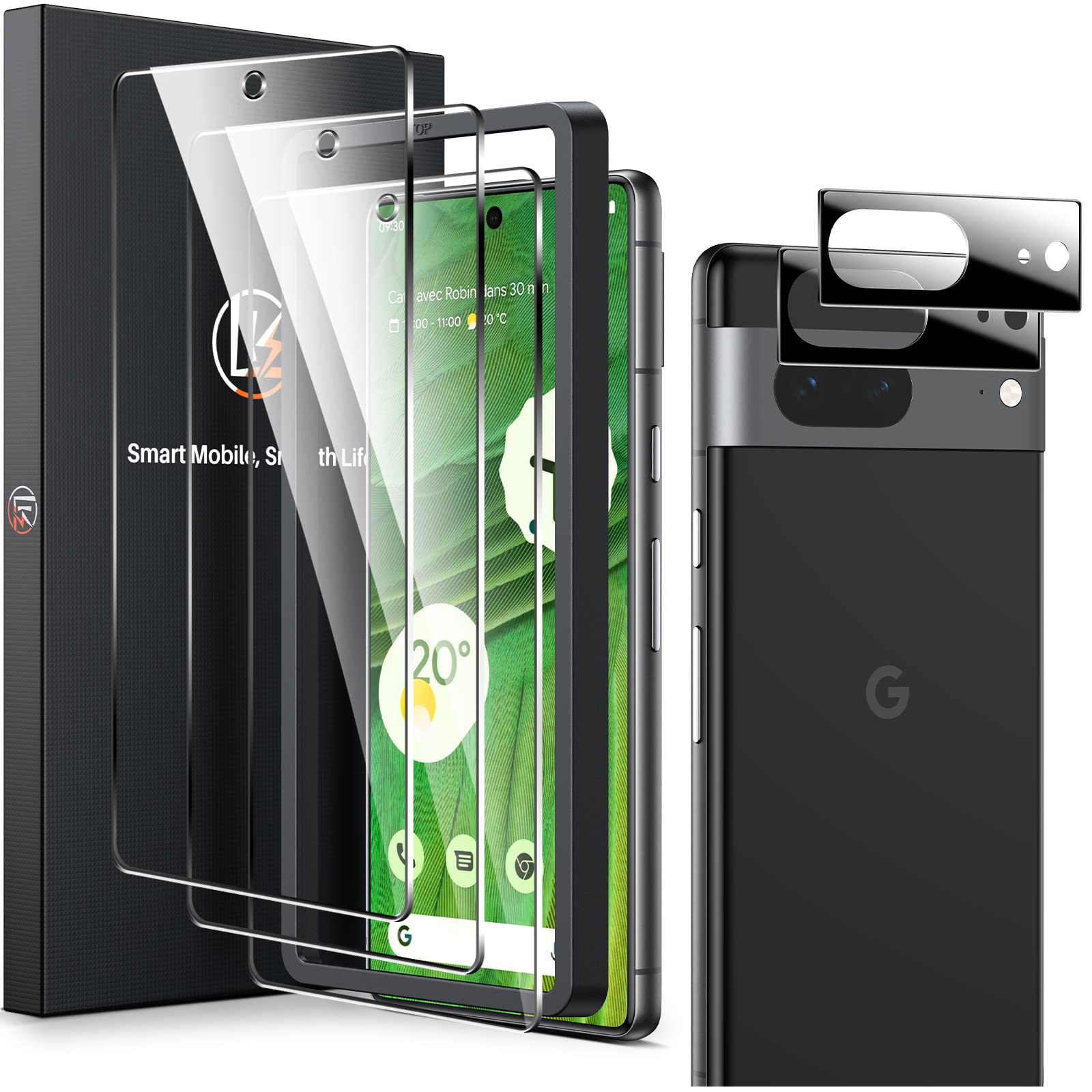 LK 3 Pack for Google Pixel 7 Screen Protector with 2 Pack Camera Lens Protector [Fingerprint Unlock Compatible] 9H Tempered Screen Protector Google Pixel 7, Case Friendly