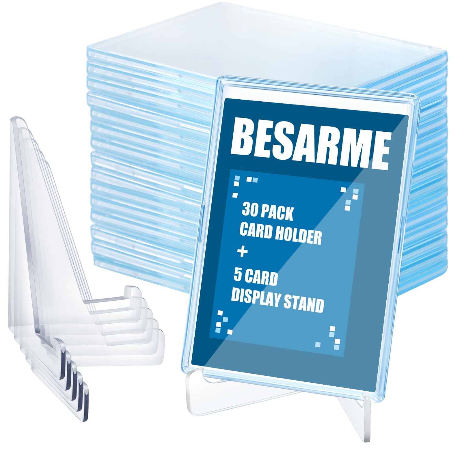 Photo 1 of 30 Pack Arcylic Card Sleeves Card Protector Cases Fit for Trading Cards Standard Sports Baseball Card Holder Collectibles + 5 Pack Card Display Stand