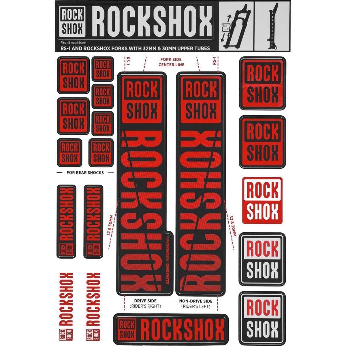 ROCKSHOX adesivo rs-1 e steli 30/32 rosso