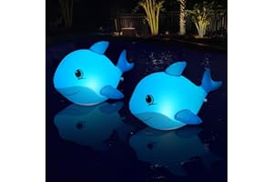 Goallim Solar Floating Pool Lights Dolphin, Glow in The Dark Solar Pool Lights That Float, IP68 Wateproof Inflatable Solar Floating Lights for Pool Pond Wedding Party Decorations - 2PC